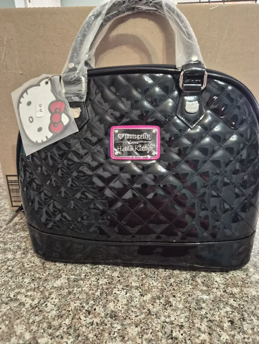 Loungefly Hello Kitty Black and Hot Pink Quilted Dome Satchel Handbag